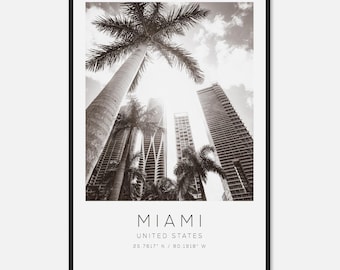 Miami United States Travel Photo Poster BW, Miami Travel Print, Minimalist Travel Poster Print