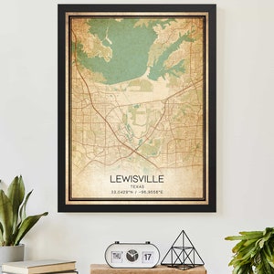Vintage Lewisville Texas Map Print Poster Custom Map Art