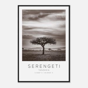 Serengeti Tanzania Travel Photo Poster BW, Serengeti Travel Print, Minimalist Travel Poster Print