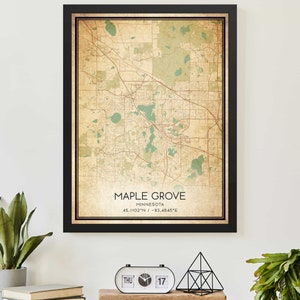 Vintage Maple Grove Minnesota carte impression affiche carte personnalisée art