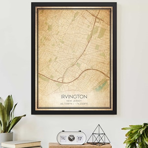 Vintage Irvington New Jersey Map Print Poster Kundenspezifische Karte Kunst