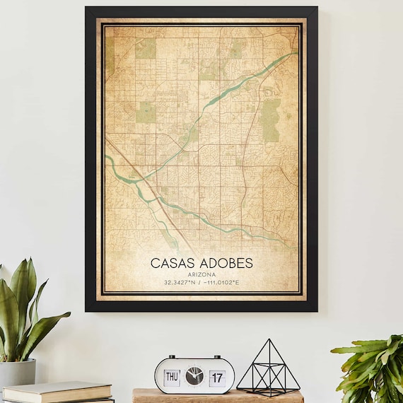 Vintage Casas Adobes Arizona Map Print Poster Custom Map Art - Etsy