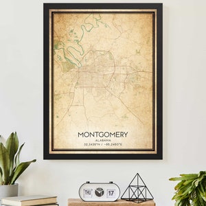 Vintage Montgomery Alabama kaart afdrukken Poster aangepaste kaart kunst
