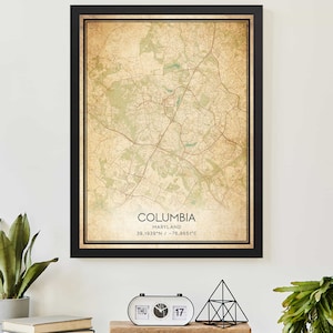 Vintage Columbia Maryland kaart print poster aangepaste kaart kunst