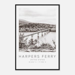 Harpers Ferry USA Reisefotoplakat BW, Harpers Ferry Reisedruck, minimalistisches Reiseplakat