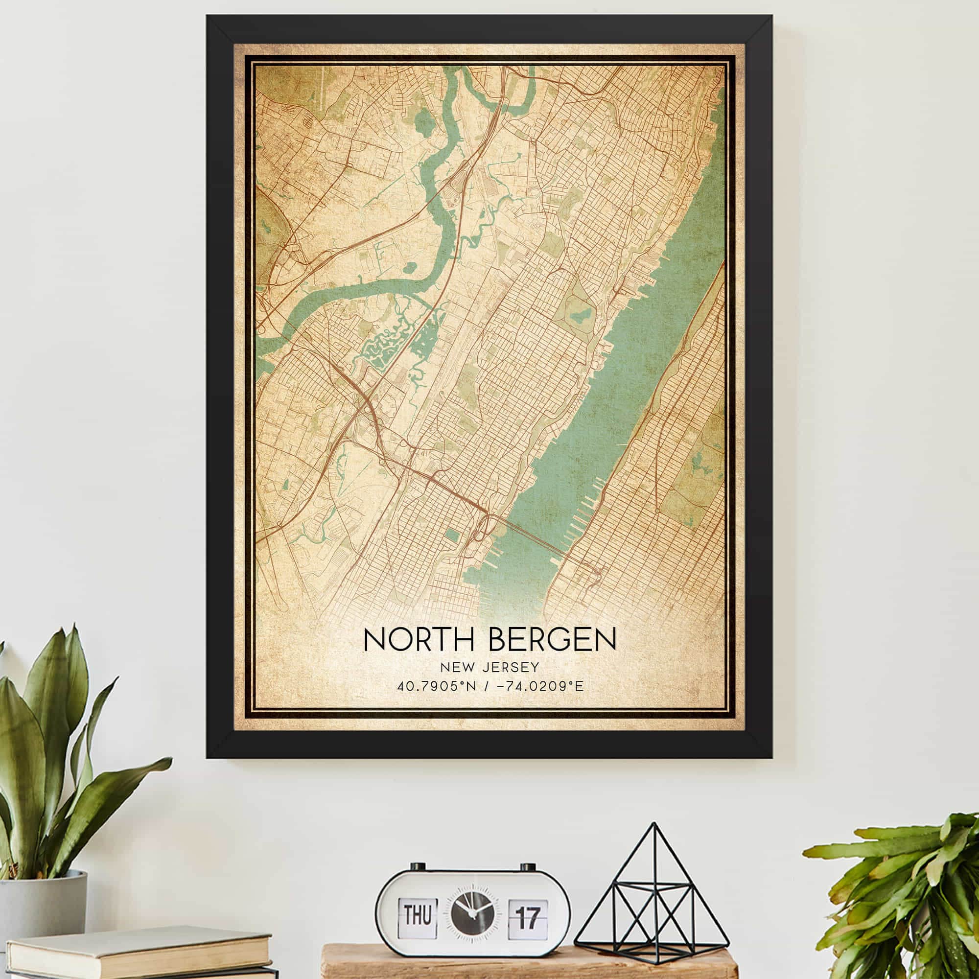 Vintage North Bergen New Jersey Map Print Poster Custom Map Art
