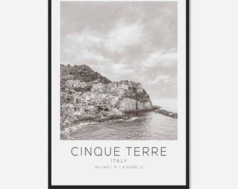 Cinque Terre Italy Travel Photo Poster BW, Cinque Terre Travel Print, Minimalist Travel Poster Print