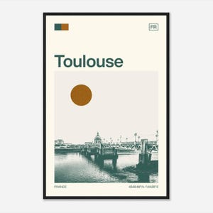 Poster photo de voyage monochrome minimaliste Toulouse France