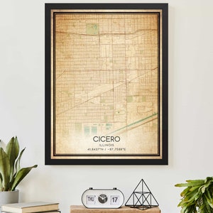 Poster con mappa vintage di Cicero, Illinois, stampa mappa personalizzata