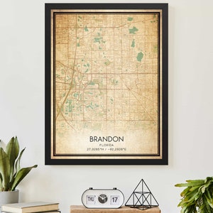 Vintage Brandon Florida kaart print poster aangepaste kaart kunst