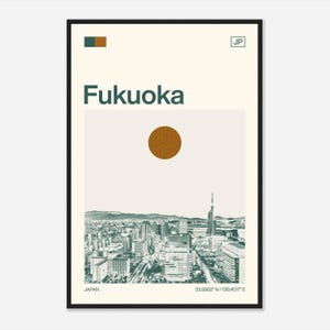 Fukuoka Japan Minimalistisches Monochromes Reise-Foto-Poster