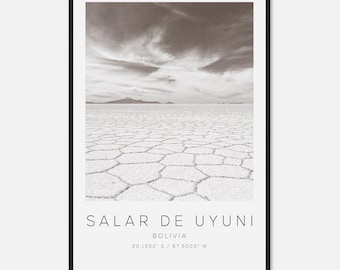 Salar de Uyuni Bolivia Travel Photo Poster BW, Salar de Uyuni Travel Print, Minimalist Travel Poster Print