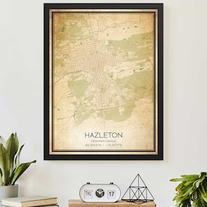 Vintage Hazleton Pennsylvania Map Print Poster Custom Map Art