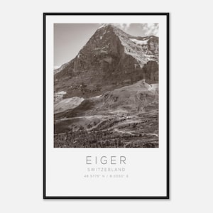 Eiger Switzerland Travel Photo Poster BW, Eiger Travel Print, Minimalist Travel Poster Print