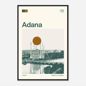 Póster fotográfico de viaje monocromático minimalista de Adana, Turquía
