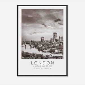 Póster fotográfico de viaje a Londres, Reino Unido, blanco y negro, impresión de viaje a Londres, póster de viaje minimalista