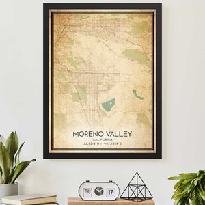 Vintage Moreno Valley Californië kaart afdrukken Poster aangepaste kaart kunst