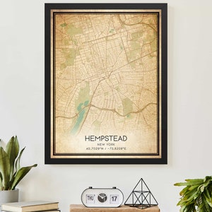 Vintage Hempstead New York Map Print Poster Custom Map Art