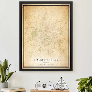Vintage Harrisonburg Virginia Map Print Poster Custom Map Art