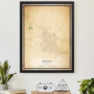 Vintage Bryan Texas Map Print Poster Custom Map Art