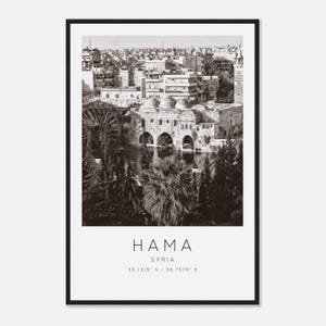 Hama Syria Travel Photo Poster BW, Hama Travel Print, Minimalist Travel Poster Print