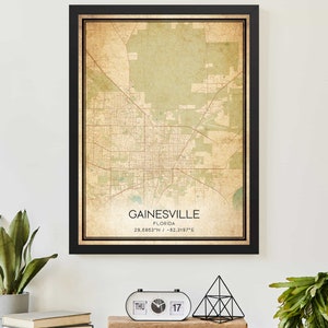 Vintage Gainesville Florida Kaart Print Poster Custom Kaart Art