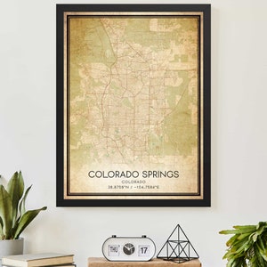 Affiche vintage de impression de carte de Colorado Springs Colorado, carte d'art personnalisée
