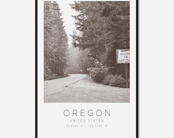 Oregon United States Travel Photo Poster BW, Oregon Travel Print, Minimalist Travel Poster Print