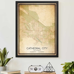 Vintage Cathedral City California Map Print Poster Custom Map Art