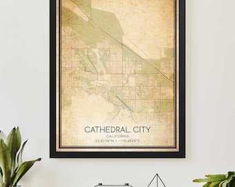 Vintage Cathedral City California Map Print Poster Custom Map Art