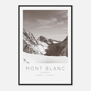 Mont Blanc Europe Travel Photo Poster BW, Mont Blanc Travel Print, Minimalist Travel Poster Print