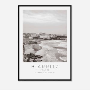 Biarritz France Travel Photo Poster BW, Biarritz Travel Print, Minimalist Travel Poster Print