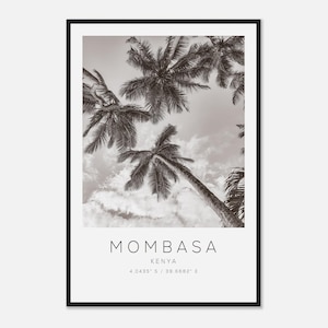 Mombasa Kenya Travel Photo Poster BW, Mombasa Travel Print, Minimalist Travel Poster Print