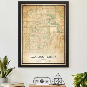 Vintage Coconut Creek Florida kaart print poster aangepaste kaart kunst