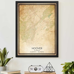 Vintage Hoover Alabama mapa impresión cartel mapa personalizado arte