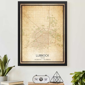 Vintage Lubbock Texas Map Print Poster Custom Map Art