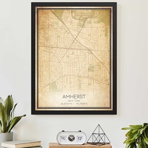 Vintage Amherst New York kaart print poster aangepaste kaartkunst