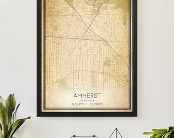 Vintage Amherst New York Map Print Poster Custom Map Art