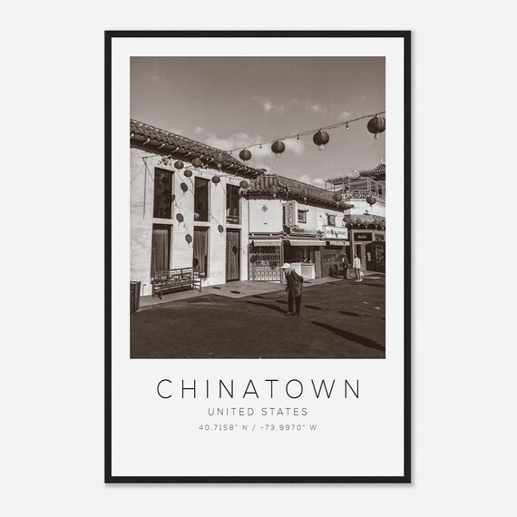 チャイナタウン アメリカ旅行写真ポスター 白黒、チャイナタウン旅行