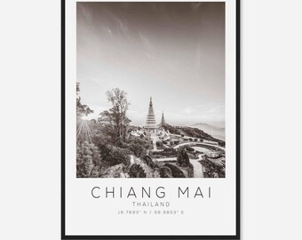 Chiang Mai Thailand Travel Photo Poster BW, Chiang Mai Travel Print, Minimalist Travel Poster Print