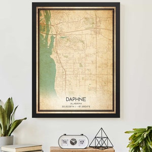 Vintage Daphne Alabama Karte Druck Poster Kundenspezifische Karte Kunst