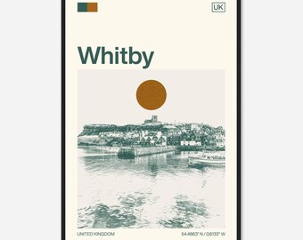 Whitby United Kingdom Minimalist Monochrome Travel Photo Poster