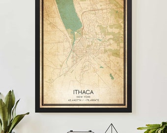 Vintage Ithaca New York Map Print Poster Kundenspezifische Karte Kunst