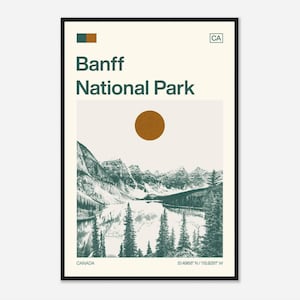Póster fotográfico de viaje monocromático minimalista del Parque Nacional Banff, Canadá