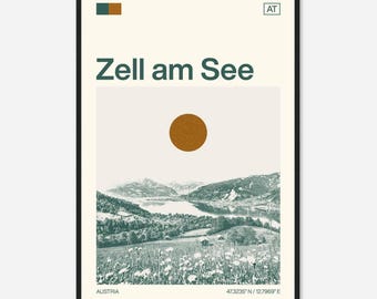 Zell Am See Austria Minimalist Monochrome Travel Photo Poster