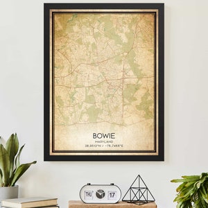 Vintage Bowie Maryland Map Print Poster Custom Map Art