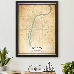 Vintage Bay City Arten Map Druck Poster Kundenspezifische Karte Kunst