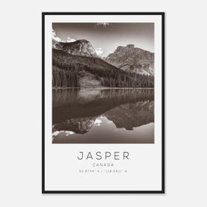 Jasper Canada Travel Photo Poster BW, Jasper Travel Print, Minimalist Travel Poster Print
