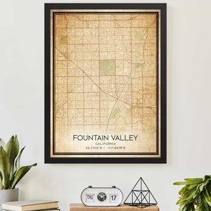 Vintage Fountain Valley Californië kaart print poster aangepaste kaart kunst