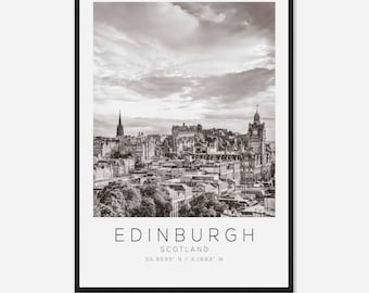 Póster fotográfico de viaje a Edimburgo, Escocia, blanco y negro, impresión de viaje a Edimburgo, póster de viaje minimalista